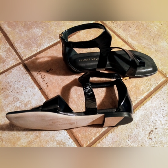 Tamara Mellon Black Patent Leather Gladiator Sandals - Picture 5 of 9